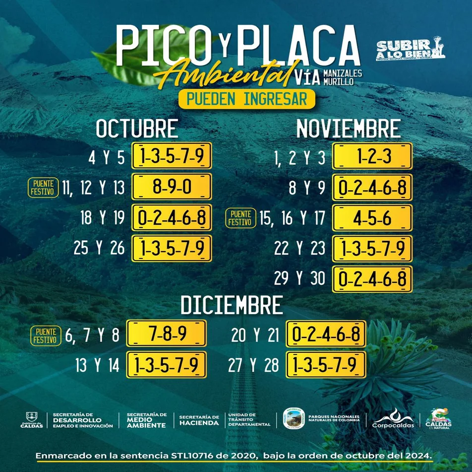 Pico y Placa Ambiental vía Manizales - Murillo